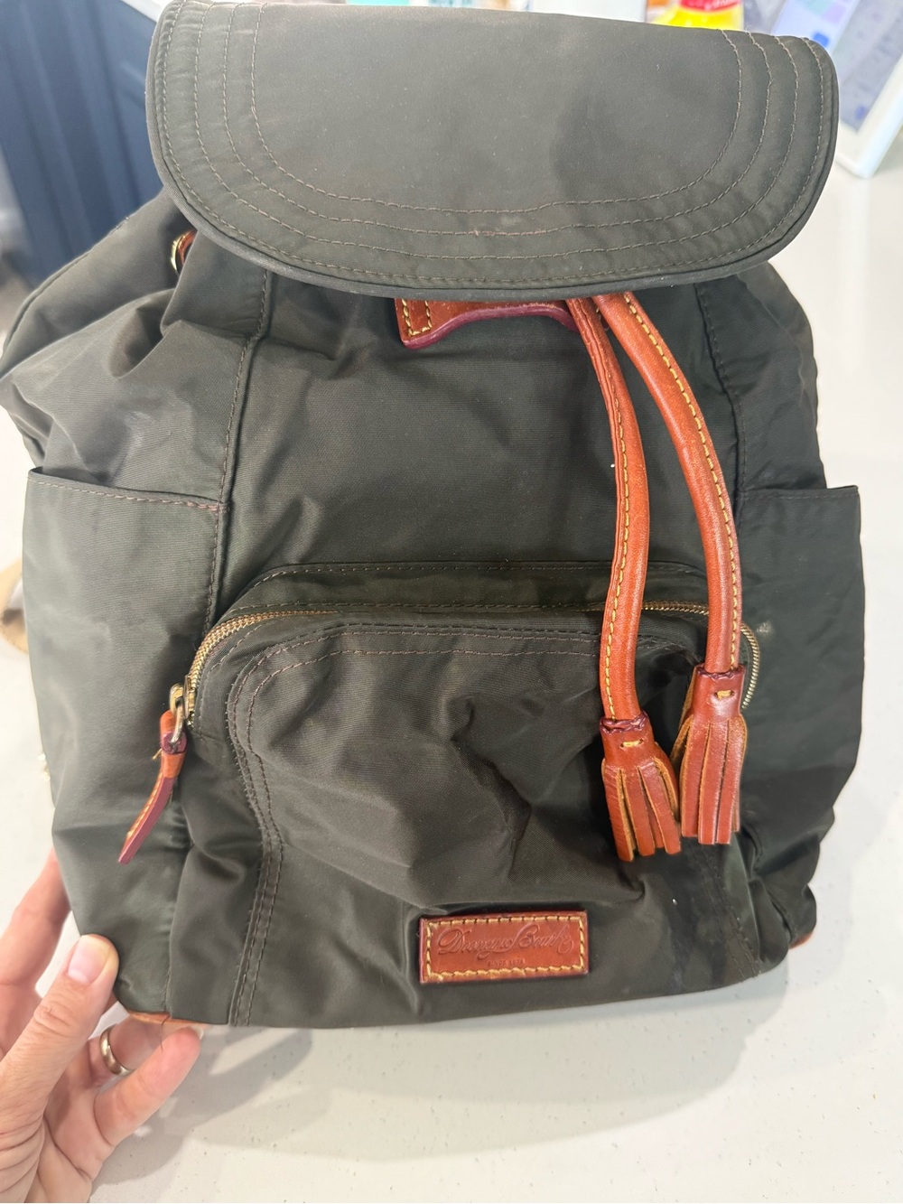 Dooney & Bourke Brown Nylon Backpack with Brown Leather Trim